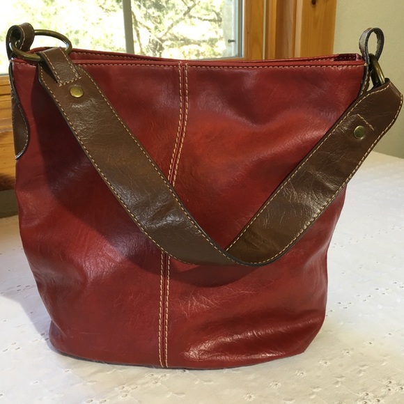 Axcess Bags Dark Red Handbag With Brown Trim Poshmark